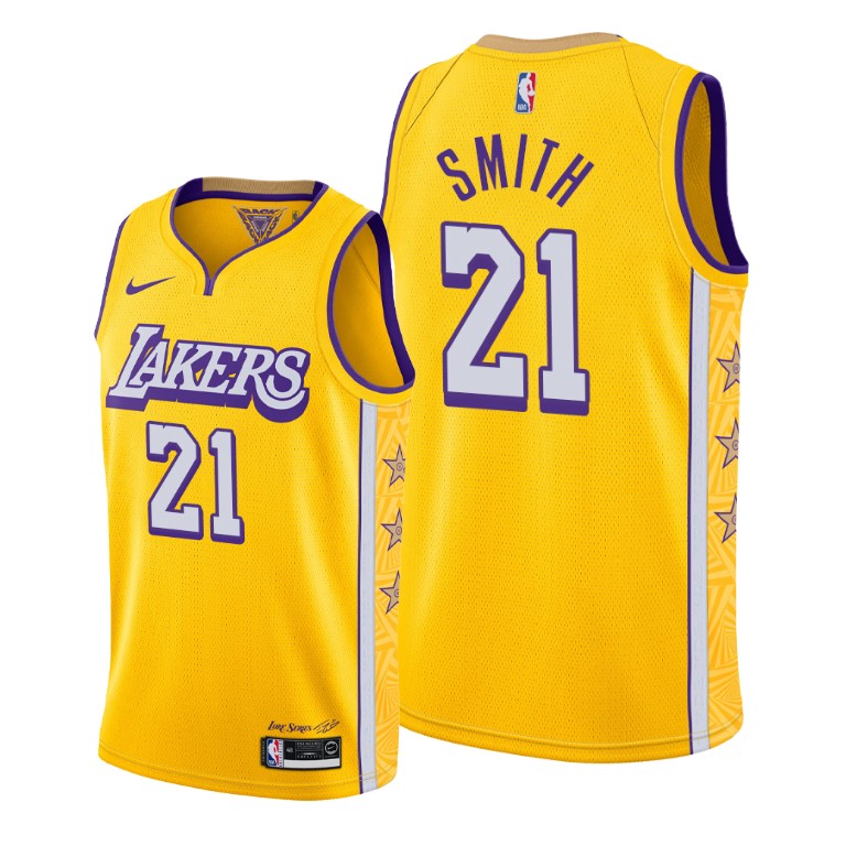 Men's Los Angeles Lakers J.R. Smith #21 NBA Yellow 2020 Draft City Edition Gold Basketball Jersey GPB5883FP